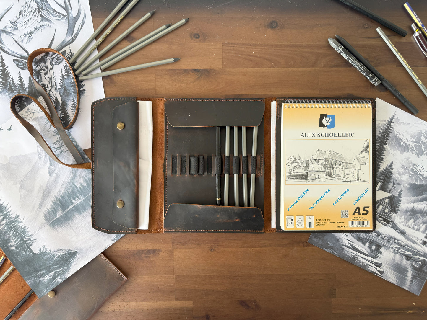 Sketchbook Cover With Elastic Pencil Holder